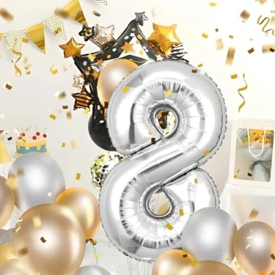 Abbildung von Geburtstag zahlen luftballon 8 jahre Silber Folienballon XXL Riesen in 40&quot; 101cm Geburtstagsdeko Ballon Zahl Deko zum .Fliegt mit Helium