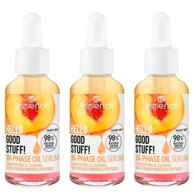 Abbildung von essence HELLO, GOOD STUFF! BI PHASE OIL SERUM, Gesichtsserum, Transparent, feuchtigkeitsspendend, glättend, vegan, ohne Parabene, Mikroplastikpartikel, Nanopartikel frei, 3er Pack (3x30ml)