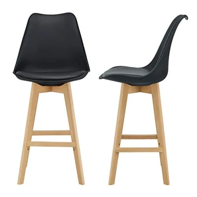 Abbildung von [en.casa] Barhocker 2er Set Barstuhl mit Rückenlehne Bistrohocker gepolsterter Sitzfläche Tresenhocker Holzgestell Buche Gestell Schwarz