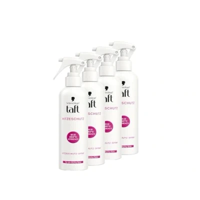 Abbildung von Schwarzkopf Taft Hitzeschutzspray (4x 250 ml), Geeignet Für alle Haarstyling Werkzeuge, Haartypen mit Anti Frizz Effekt und natürlicher Glanz, Vegane Formel*