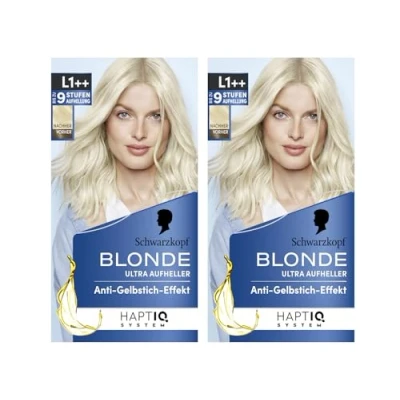 Abbildung von Schwarzkopf Blonde Aufheller L1++ (2x 143 ml), Haarfärbemittel für Öl aktiviertes Haare Aufhellen mit HaptIQ System, bis zu 9 Stufen ohne Gelbstich