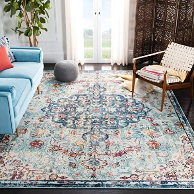 Abbildung von SAFAVIEH Boho Teppich für Wohnzimmer, Esszimmer, Schlafzimmer Madison Collection, Kurzer Flor, Marineblau und Hellblau, 91 X 152 cm