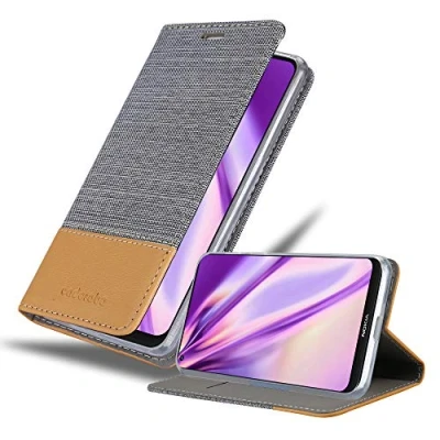 Abbildung von Cadorabo Hülle kompatibel mit Nokia 8,3 aus Premium Jeans und Kunst Leder Flip Klappbare Stoßfeste Magnetische [Standfunktion] [Kartenfächern] Cover für Tasche in Grau