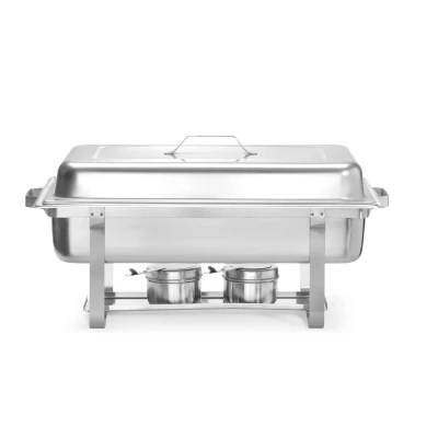 Abbildung von HENDI Chafing Dish, Gastronorm, mit zwei Brennpastenbehältern und einem Behälter 65 mm, geeignet für Gastronormbehälter bis zu 100 mm tief, GN 1/1, 9L, 585x385x(H)315mm, Edelstahl 18/0