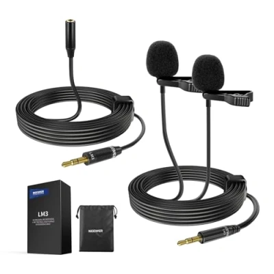 Abbildung von NEEWER 2m Wired Mic, Doppeltes Lavaliermikrofon mit 4m Verlängerungskabel, Mini Ansteckmikrofon, omnidirektionales Kondensator Microphone 3,5mm TRS, für DSLR Kamera Camcorder Interview Vlog, LM3