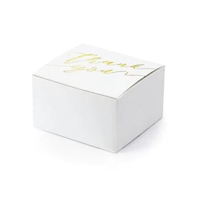 Abbildung von PartyDeco Geschenkbox Thank You 6x3.5x5.5cm 10er Set Gastgeschenke Geschenkschachtel Hochzeit weiß Gold Weiße Box mit Dankeschön Nachricht Geschenk