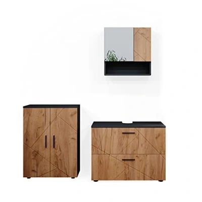 Abbildung von Vicco Badmöbel Set Irma, Anthrazit/Eiche, 3 Teile, mit Unterschrank 80 cm, (3 St., er Set)