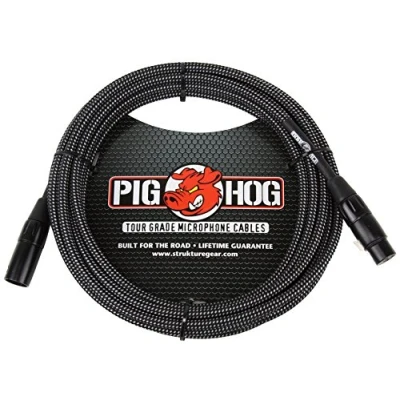 Abbildung von Pig Hog PHM10BKW Hochleistungs XLR Mikrofonkabel, gewebt, 3 m, Schwarz/Weiß