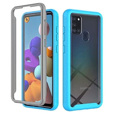 Abbildung von XINNI Hülle für Samsung Galaxy A21S, 360 Grad Stoßfeste Schutzhülle mit Integriertem Bildschirmschutz, Robuster Bumper Outdoor Full Body Case, Hellblau