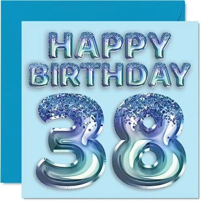 Abbildung von Geburtstagskarte zum 38. Geburtstag für Männer Blauer Glitzer Partyballon Happy Birthday Karten 38 Jahre alten Mann, Bruder, Freund, Onkel, Vater, 145 mm x mm, achtunddreißig