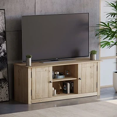 Abbildung von Vida Designs Panama 2 Türer 1 Regal Flachbildschirm TV Einheit Wohnzimmer Möbel Massiv Kiefernholz Wachs Finish