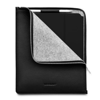 Abbildung von WOOLNUT Skandinavisches Vollnarbenleder Folio Cover für iPad Pro 13 Zoll &amp; Air (M4,2024) Schwarz, mit Stifthalter, Reißverschluss/Kompatibilität 12.9 Case