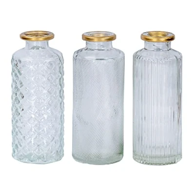 Abbildung von Levandeo® Dekovase, 3er Set Vase Weiß Gold H13cm Glas Blumenvase Tischdeko Frühling