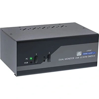 Abbildung von InLine 62642I KVM Desktop Switch, 2 fach, Dual Monitor, Displayport + HDMI, 4K, USB 3.0, Audio