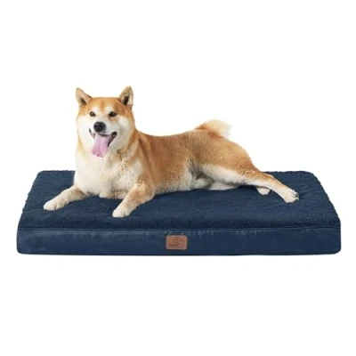 Abbildung von BEDSURE orthopädisches Hundebett mittelgroße Hunde 91x69x7.6cm Hundekissen flauschig Hundematte waschbar Hundematratze in Navyblau für
