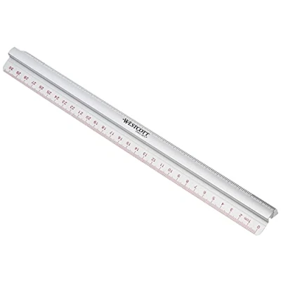 Abbildung von Westcott E 10114 00 Aluminium Lineal mit Griffleiste, 30 cm, silber