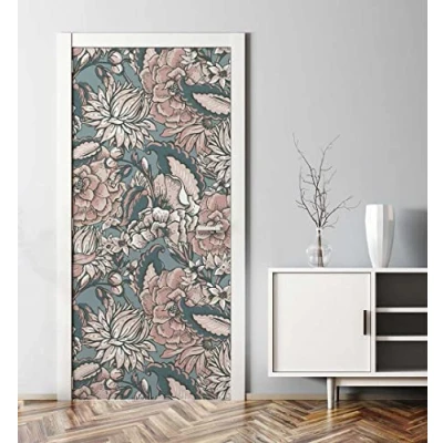 Abbildung von MyMaxxi Tür bekleben mit Türtapete Selbstklebend 90x200 Vintage Tapete blau verschönern Türfolie Türaufkleber XXL Aufkleber Folie Türposter Türklebefolie Blumen Pflanzen