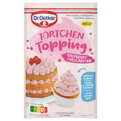 Abbildung von Dr. Oetker Törtchen Topping Raspberry Mascarpone, 8er Pack, Cremepulver für Torten, um eine leckere Tortencreme mit Himbeer und Mascarponegeschmack zuzubereiten (8 x 50g)