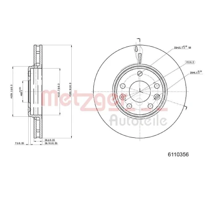 Abbildung von METZGER 6110356 Bremsscheibe Vorderachse 296 26 5 114,3 innenbelüftet lackiert, Kreuzschliff RENAULT: SCENIC 3, MEGANE 3 Grandtour, GRAND