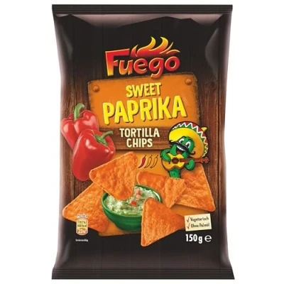 Abbildung von Fuego Tortilla Chips Sweet Paprika Mexikanische Tortillachips mit würzig süßem Paprikageschmack Knuspriger Snack aus Maismehl 150 g im Beutel