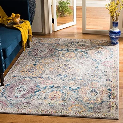 Abbildung von SAFAVIEH Traditionell Teppich für Wohnzimmer, Esszimmer, Schlafzimmer Bristol Collection, Kurzer Flor, Grau und Blau, 122 X 183 cm