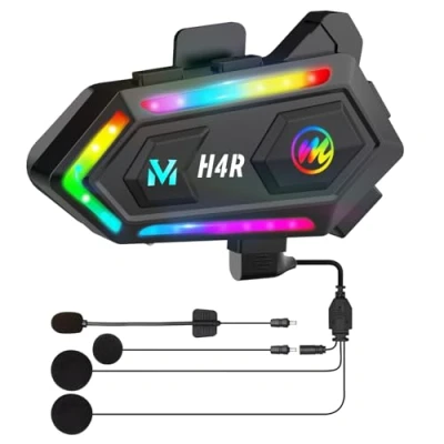 Abbildung von Motorrad Helm Headset, Moman H4R mit RGB Motorcycle Kopfhörer Helmet Nur für eine Person Wireless 5.3 Automatische Antwort Wasserdicht IPX6, Headset Motorradhelm