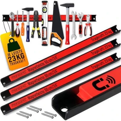 Abbildung von DEUBA® 3x Magnetleiste 60cm 23kg Tragkraft Magnetisch Werkzeugleiste Werkzeughalter Werkzeugwand Werkstatt Werkzeug Organizer inkl. Montagematerial