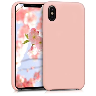Abbildung von kwmobile Hülle kompatibel mit Apple iPhone X Silikon Handy Case Handyhülle weiche Oberfläche kabelloses Laden Rosegold