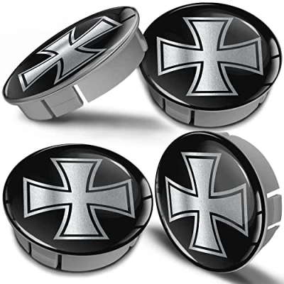 Abbildung von Biomar Labs 4 x 60mm Kunststoff Nabenkappen Kappen Schwarz Silber Eisernes Kreuz Felgendeckel Radkappen Radnabendeckel Nabendeckel Auto Tuning CS 21