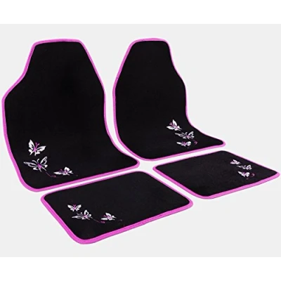 Abbildung von WOLTU Universal Auto Fußmatten Teppich Stickerei Butterfly Rosa/Schwarz AM7141