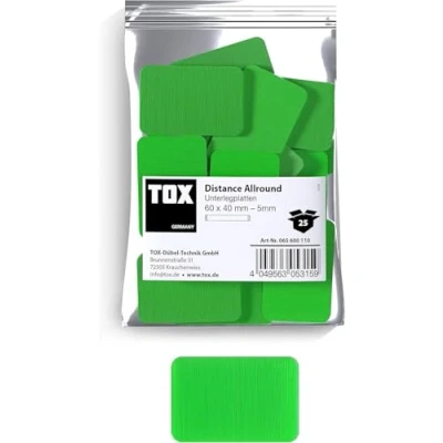 Abbildung von TOX Distance Allround Unterlegplatten M, Ausgleichsplatten aus Kunststoff, belastbar bis 5 Tonnen, Polypropylen, 60 x 40 mm, 1 Beutel, 25 Stk., 065600110