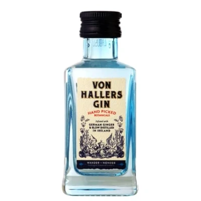 Abbildung von VON HALLERS GIN I Verfeinert mit handgepflückten Botanicals aus Deutschland Langsam destilliert im Kupferkessel 6 x 0.05l Miniaturflaschen 44% vol.