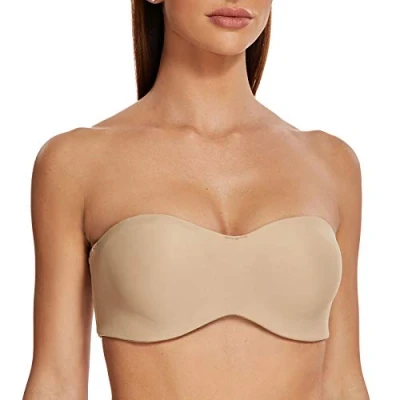 Abbildung von MELENECA Damen Trägerloser BH Bügel,Ohne Einlagen,Große Größe Minimizer Bandeau Beige 75A