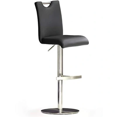 Abbildung von Robas Lund Barhocker Schwarz Leder mit Lehne Barstuhl drehbar 360 Grad, Hocker höhenverstellbar, BAR.DO, 50 x 42 116 cm