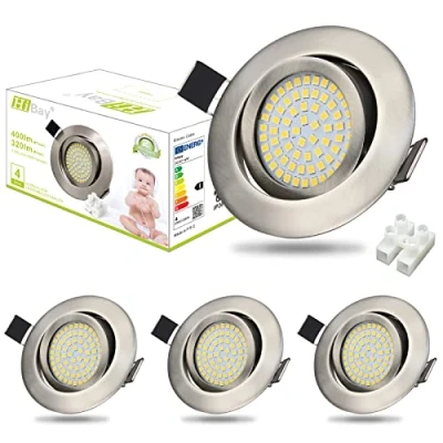 Abbildung von HiBay 4er Set Ultra Flach LED Spot Einbaustrahler 230V 3,5W Edelstahl gebürstet Einbauleuchten Neutralweiß Deckenstrahler 40Schwenkbar Einbauspots