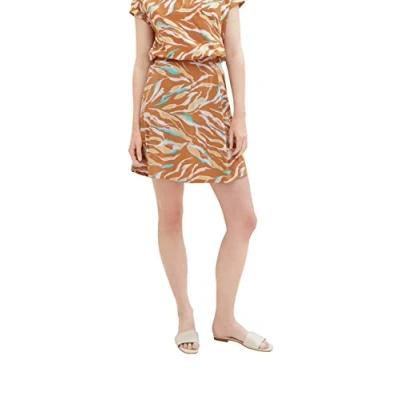 Abbildung von TOM TAILOR Damen 1036676 Mini Rock mit Muster, 31758 Brown Abstract Leaf Design, 36