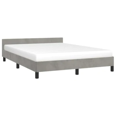 Abbildung von vidaXL Bettgestell mit Kopfteil, Bettrahmen Lattenrost, Bett Polsterbett Stützbeinen, Schlafzimmerbett Doppelbett, Hellgrau 140x200cm Samt