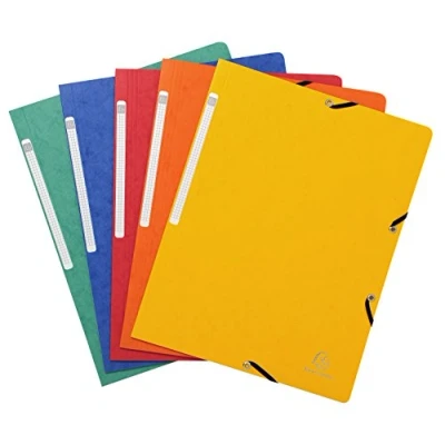 Abbildung von Exacompta 55410E Packung mit 10 Eckspannmappen aus Manila Karton 355g, ideal für Dokumente DIN A4, Rückenetikett, Stück sortiert