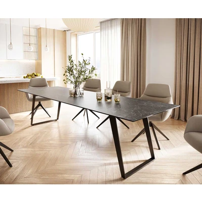 Abbildung von Esstisch Edge 300x100 Keramik Laminam® Nero Greco Anthrazit Metall Schräg Schwarz