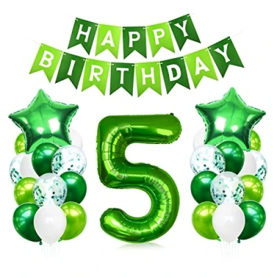 Abbildung von Luftballon 5. Geburtstag Grün, Geburtstagsdeko 5 Jahre Junge, Helium Ballon Geburtstag, Riesen Folienballon Zahl 5, Deko zum