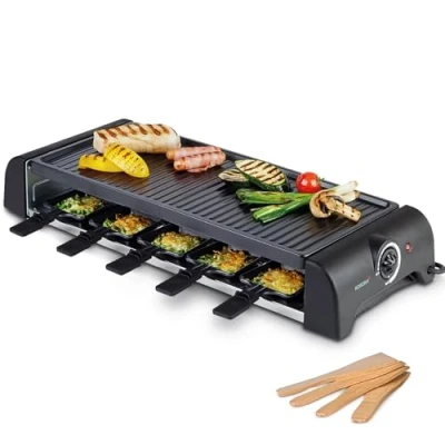 Abbildung von KORONA Raclette XXL Grill 45060 für 10 Personen, große Grillplatte, Temperaturregler, mit Pfännchen und Spatel