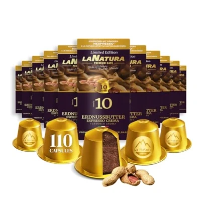 Abbildung von Kaffeekapseln Erdnussbutter Espresso Crema Premium Aromatisierter 110 Aluminium 100% Recycelbar La Natura Lifestyle