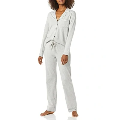 Abbildung von Amazon Essentials Damen Schlafanzug Set Baumwollmodal Langärmliges Hemd Und Lange Hose (Erhältlich In Übergröße), Grau Meliert, XXL