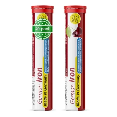 Abbildung von Eisen Brausetabletten 2x20 Stk. Kirsch Geschmack 14 mg Zuckerfrei T&amp;D Pharma German Iron Made in Germany
