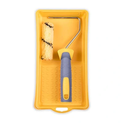 Abbildung von HARDY WORKING TOOLS Maler Set, Farbrolle, Farbwanne und Farbwalzen aus Polyester, Florhöhe 9mm, Länge 10cm, Durchmesse 15mm, gelb schwarz grau, A0180 529000