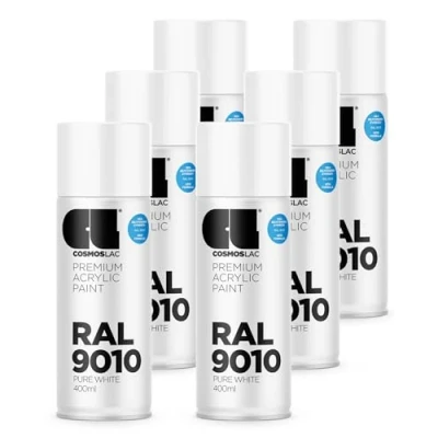 Abbildung von COSMOS LAC Sprühlack Sprühdose 400ml Sprühfarbe für den DIY Bereich, geeignet alle Oberflächen Lackspray (6, RAL 9010 reinweiß glänzend)