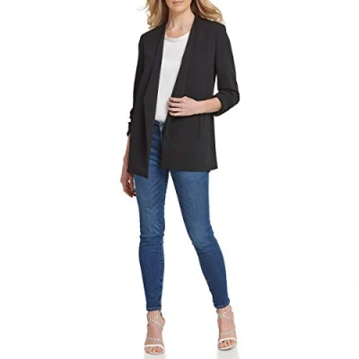 Abbildung von DKNY Women&#039;s Long Sleeve Open Front Jacket with Pockets Business Casual Blazer, Black, XXS