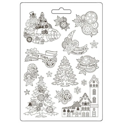 Abbildung von Stamperia Soft Mould A5 for Scrapbooks, Albums, Bullet Journals and More, Suitable Clay, Ceramic Powder Perfect Crafts Gifting (Gear up Christmas, Tress Elements)