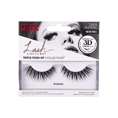 Abbildung von KISS Lash Couture Triple Push Up Collection 1 Paar künstliche Wimpern, Brassiere, fake Lashes mit 3D Volumen, tierversuchsfrei, wiederverwendbar, inklusive Wimpernkleber Schwarz