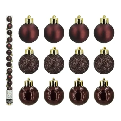 Abbildung von Kaemingk Weihnachtskugeln Kunststoff 3cm x 14 Stück Mini Christbaumkugeln Set bruchsicher braun Rotholz